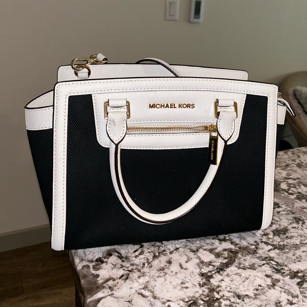 Michael Kors Limited Edition Black/White Selma Satchel / Crossbody Bag - NWOT